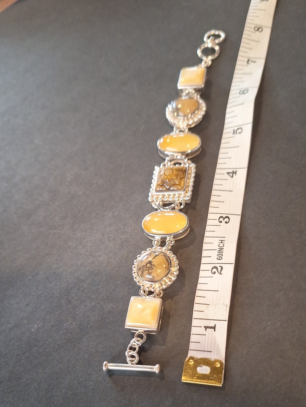 Whitney Kelly Sterling Silver Yellow Tigers Eye Link Bracelet - Women Jewelry